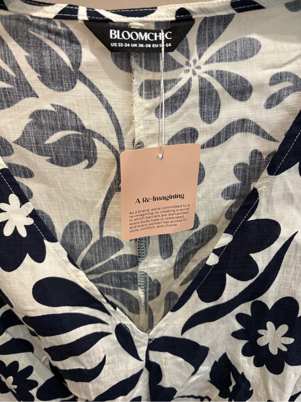 NWT BloomChic Indigo Large Floral Print Pockets Midi Dress 3X - Picture 5 of 10